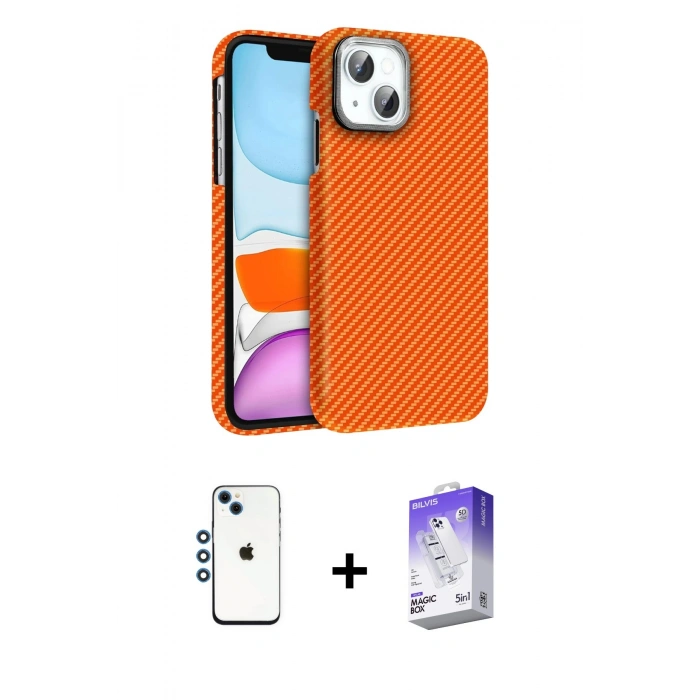 MARSİLYAN™- iPhone 14 Kılıf Doruk Serisi - Siyah Bilvis 5in1 3D Magic Cam Ekran Koruyucu + Shine Kamera Lens - MI