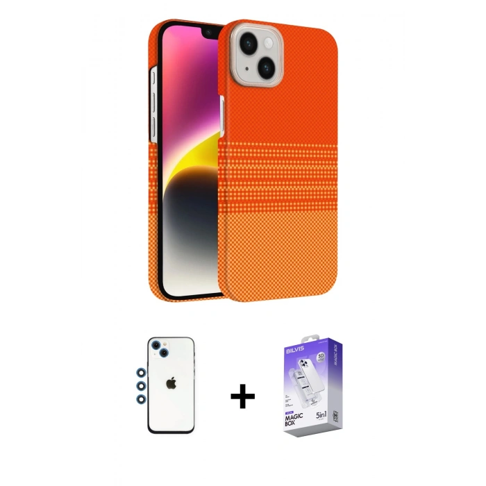 MARSİLYAN™- iPhone 14 Kılıf Doruk Serisi - Siyah Bilvis 5in1 3D Magic Cam Ekran Koruyucu + Shine Kamera Lens - MI