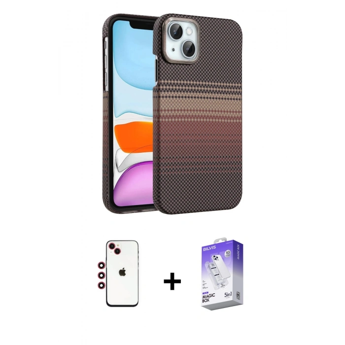 MARSİLYAN™- iPhone 14 Kılıf Doruk Serisi - Siyah Bilvis 5in1 3D Magic Cam Ekran Koruyucu + Shine Kamera Lens - KI