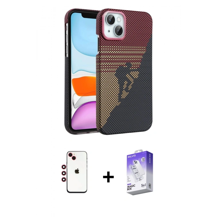 MARSİLYAN™- iPhone 14 Kılıf Doruk Serisi - Siyah Bilvis 5in1 3D Magic Cam Ekran Koruyucu + Shine Kamera Lens - KI