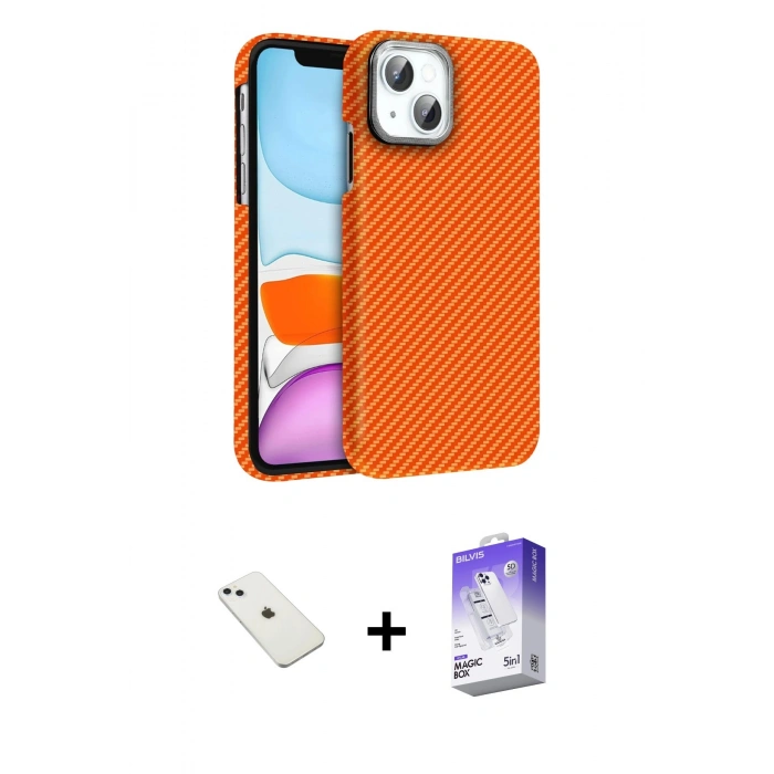 MARSİLYAN™- iPhone 14 Kılıf Doruk Serisi - Siyah Bilvis 5in1 3D Magic Cam Ekran Koruyucu + Diamond Kamera Lens - SABE