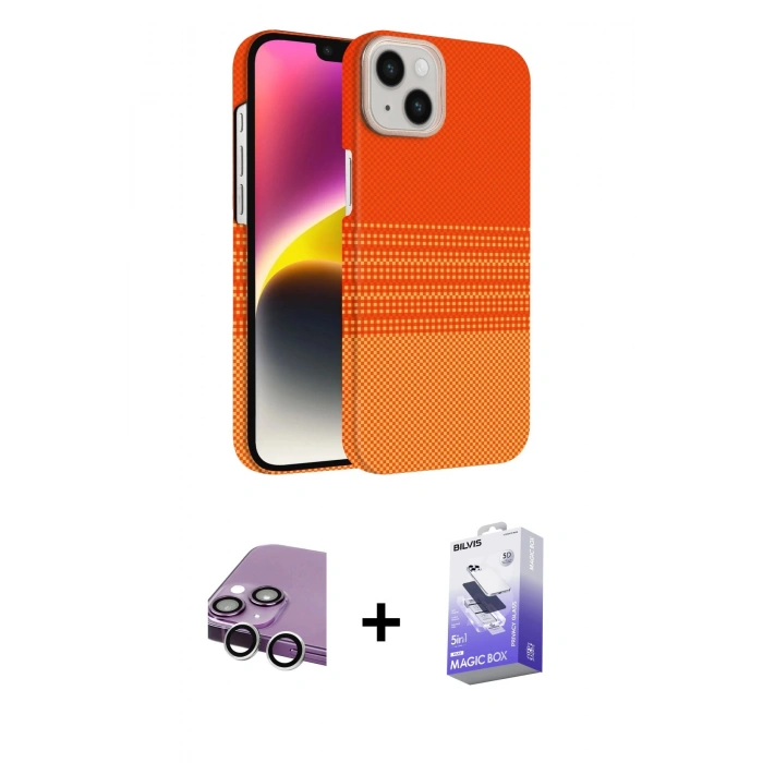MARSİLYAN™- iPhone 14 Kılıf Doruk Serisi - Siyah Bilvis 5in1 5D Magic Hayalet Cam Ekran Koruyucu + Raze Metal Kamera Lens - GS