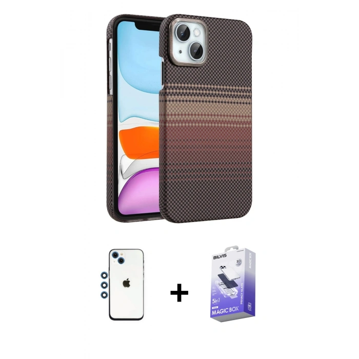 MARSİLYAN™- iPhone 14 Kılıf Doruk Serisi - Siyah Bilvis 5in1 5D Magic Hayalet Cam Ekran Koruyucu + Shine Kamera Lens - MI