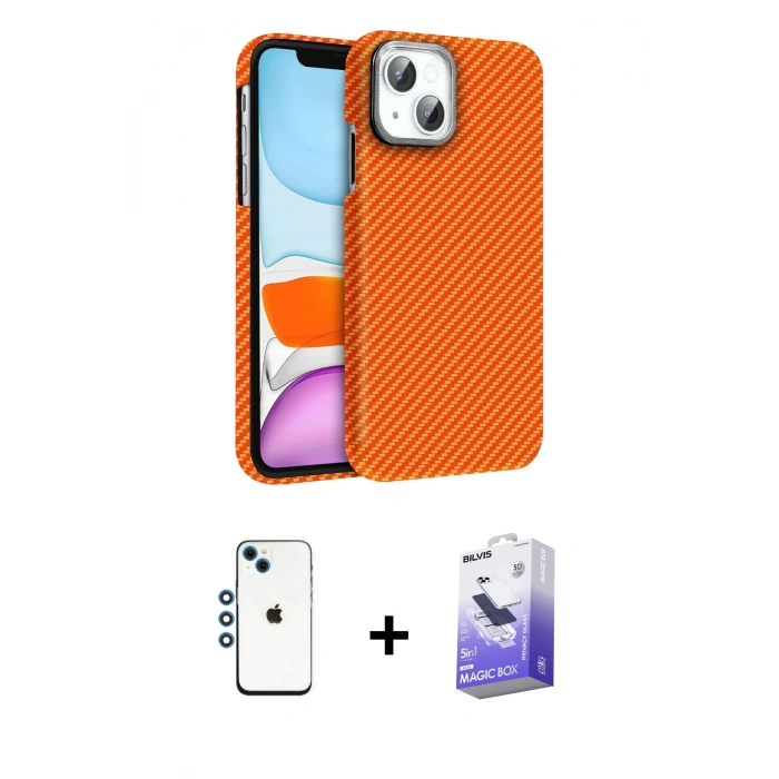 MARSİLYAN™- iPhone 14 Kılıf Doruk Serisi - Siyah Bilvis 5in1 5D Magic Hayalet Cam Ekran Koruyucu + Shine Kamera Lens - MI