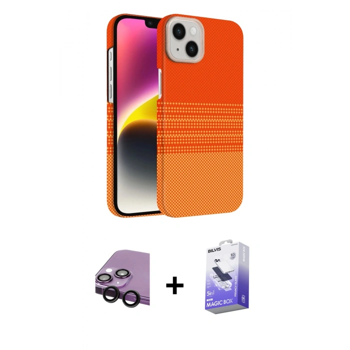 MARSİLYAN™- iPhone 14 Kılıf Doruk Serisi - Siyah Bilvis 5in1 5D Magic Hayalet Cam Ekran Koruyucu + Raze Metal Kamera Lens - SH