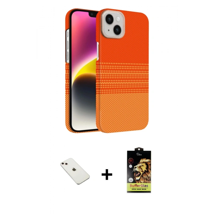 MARSİLYAN™- iPhone 14 Kılıf Doruk Serisi - Siyah Buffer Cam Ekran Koruyucu + Diamond Kamera Lens - PE