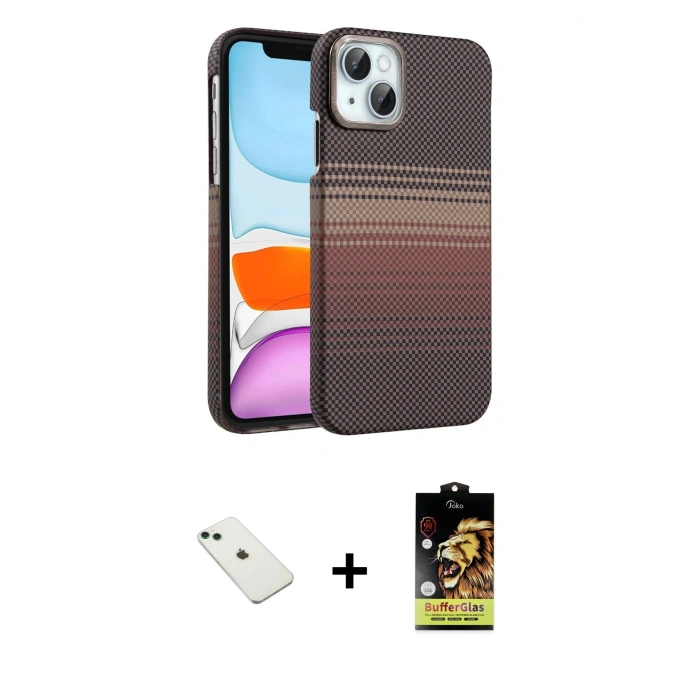 MARSİLYAN™- iPhone 14 Kılıf Doruk Serisi - Siyah Buffer Cam Ekran Koruyucu + Diamond Kamera Lens - YL