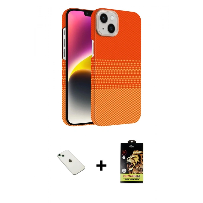 MARSİLYAN™- iPhone 14 Kılıf Doruk Serisi - Siyah Buffer Cam Ekran Koruyucu + Diamond Kamera Lens - YL