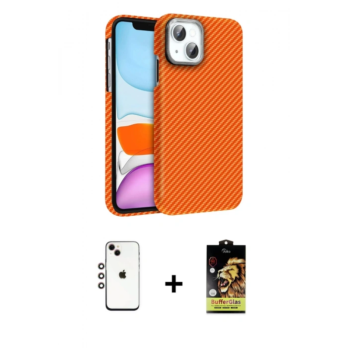 MARSİLYAN™- iPhone 14 Kılıf Doruk Serisi - Siyah Buffer Cam Ekran Koruyucu + Shine Kamera Lens - GI