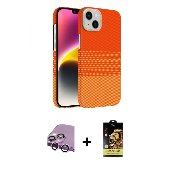 MARSİLYAN™- iPhone 14 Kılıf Doruk Serisi - Siyah Buffer Cam Ekran Koruyucu + Raze Metal Kamera Lens - MR