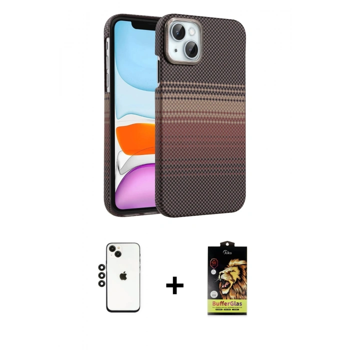 MARSİLYAN™- iPhone 14 Kılıf Doruk Serisi - Siyah Buffer Cam Ekran Koruyucu + Shine Kamera Lens - SH