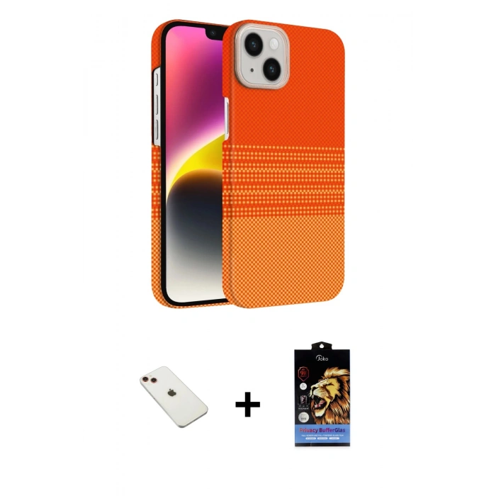 MARSİLYAN™- iPhone 14 Kılıf Doruk Serisi - Siyah Buffer Hayalet Cam Ekran Koruyucu + Diamond Kamera Lens - KI