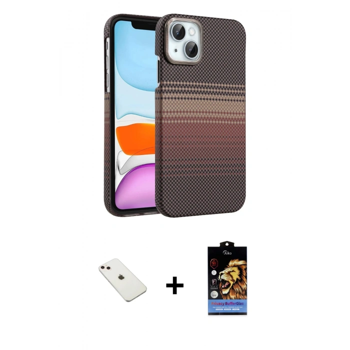 MARSİLYAN™- iPhone 14 Kılıf Doruk Serisi - Siyah Buffer Hayalet Cam Ekran Koruyucu + Diamond Kamera Lens - PE