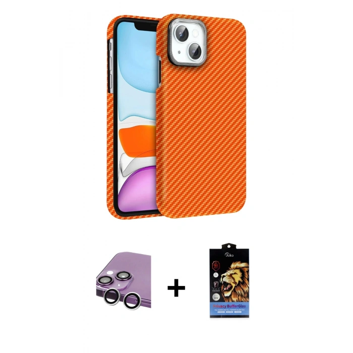 MARSİLYAN™- iPhone 14 Kılıf Doruk Serisi - Siyah Buffer Hayalet Cam Ekran Koruyucu + Raze Metal Kamera Lens - GS