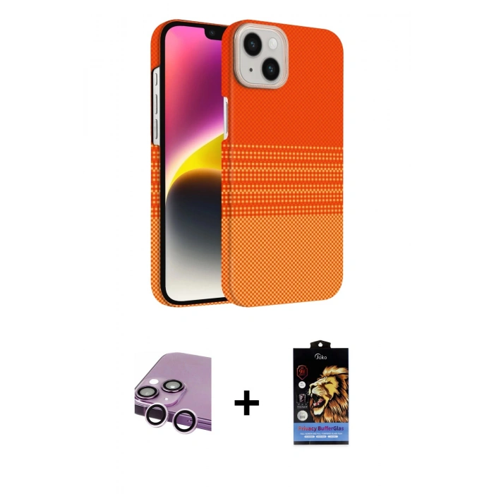 MARSİLYAN™- iPhone 14 Kılıf Doruk Serisi - Siyah Buffer Hayalet Cam Ekran Koruyucu + Raze Metal Kamera Lens - MR