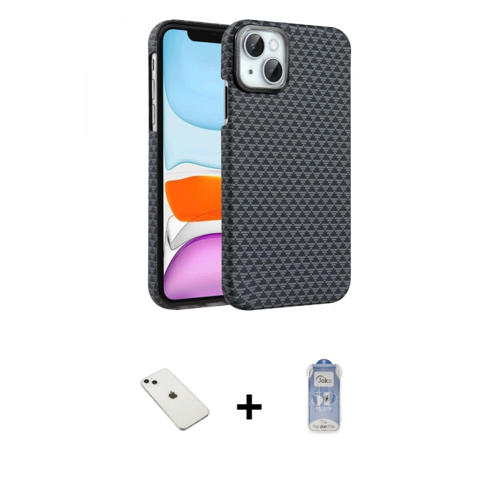 MARSİLYAN™- iPhone 14 Kılıf Doruk Serisi - Siyah Joko Magic 5D Cam + Diamond Kamera Lens - SABE
