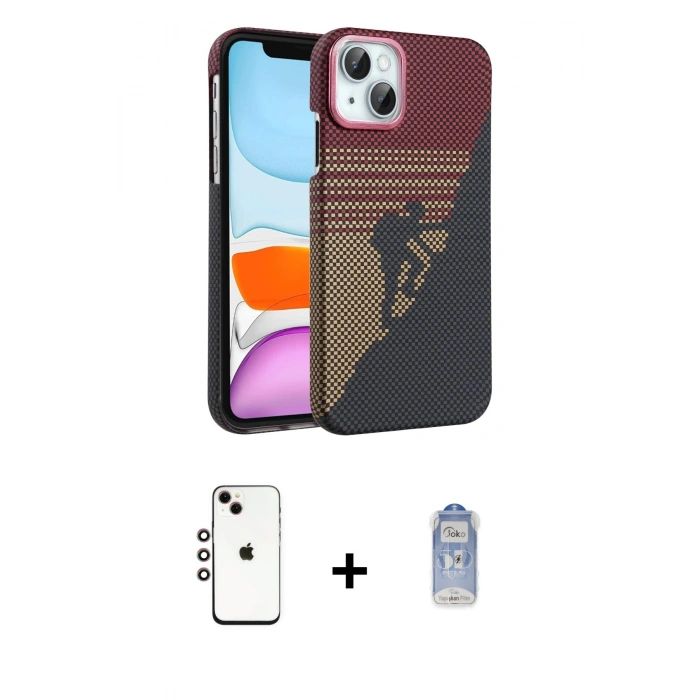 MARSİLYAN™- iPhone 14 Kılıf Doruk Serisi - Siyah Joko Magic 5D Cam + Shine Kamera Lens - GI