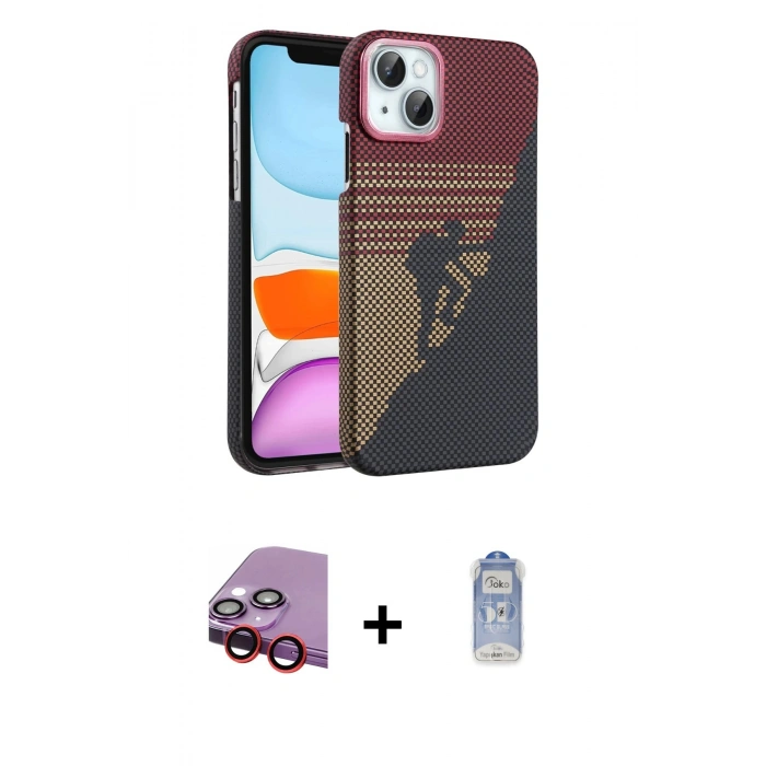 MARSİLYAN™- iPhone 14 Kılıf Doruk Serisi - Siyah Joko Magic 5D Cam + Raze Metal Kamera Lens - KI
