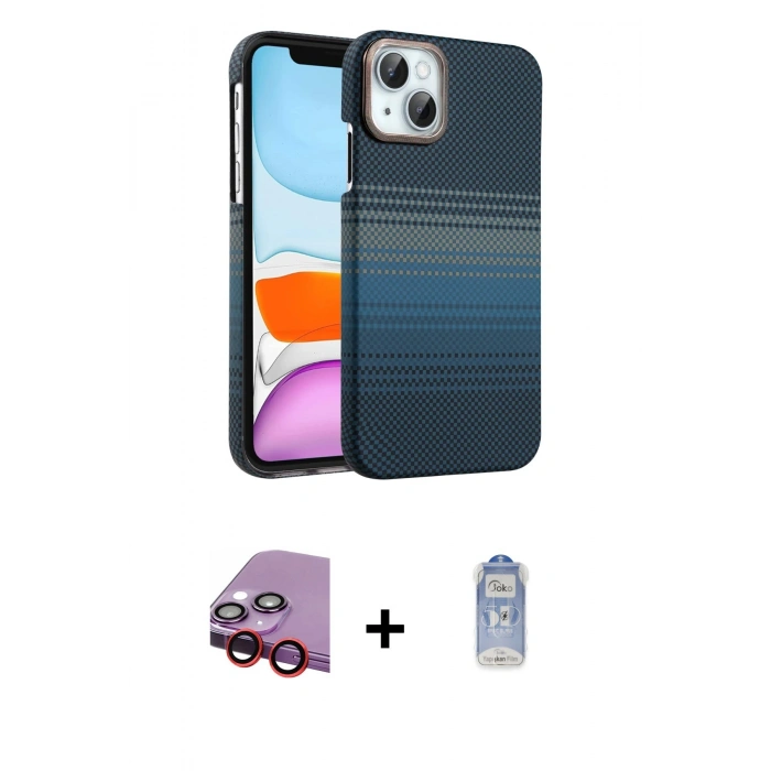 MARSİLYAN™- iPhone 14 Kılıf Doruk Serisi - Siyah Joko Magic 5D Cam + Raze Metal Kamera Lens - KI