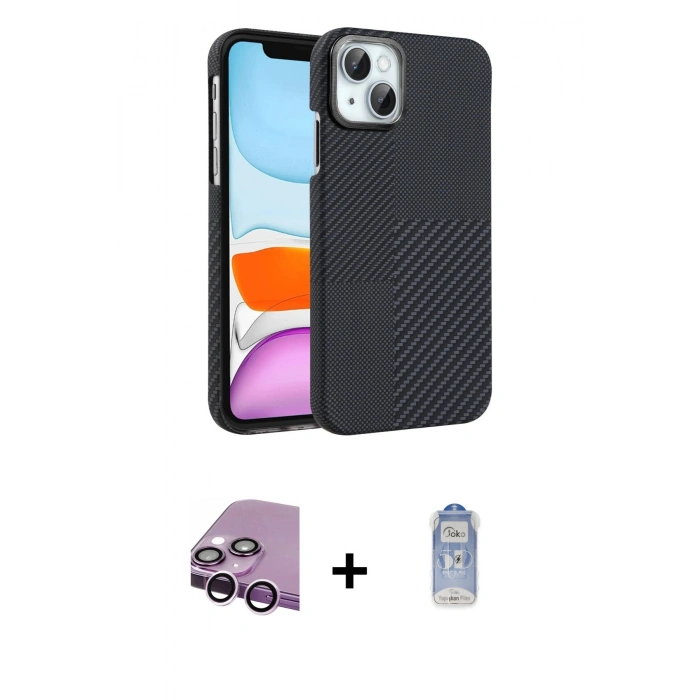 MARSİLYAN™- iPhone 14 Kılıf Doruk Serisi - Siyah Joko Magic 5D Cam + Raze Metal Kamera Lens - MR