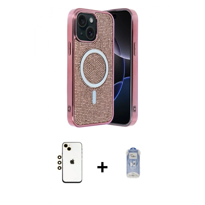 MARSİLYAN™- iPhone 14 Kılıf Eksen Çizgi - Siyah Joko Magic 5D Cam + Shine Kamera Lens - GD
