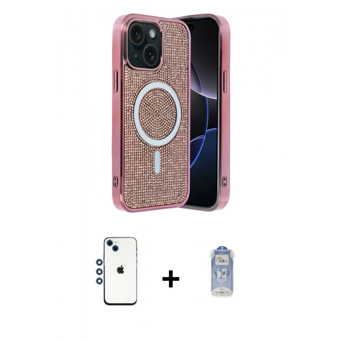 MARSİLYAN™- iPhone 14 Kılıf Eksen Çizgi - Siyah Joko Magic 5D Cam + Shine Kamera Lens - MI