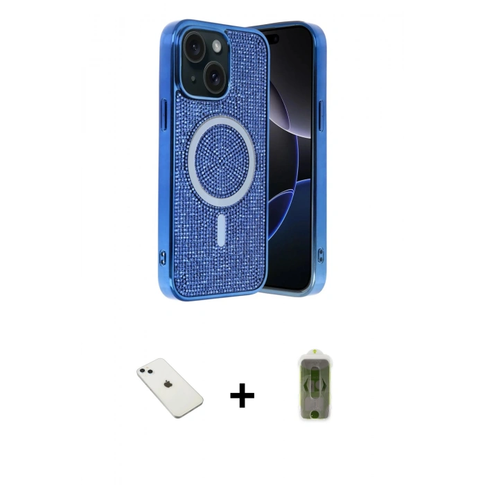MARSİLYAN™- iPhone 14 Kılıf Eksen Çizgi - Siyah Joko Magic 5D Hayalet Cam + Diamond Kamera Lens - SABE