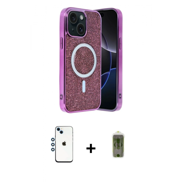 MARSİLYAN™- iPhone 14 Kılıf Eksen Çizgi - Siyah Joko Magic 5D Hayalet Cam + Shine Kamera Lens - MI