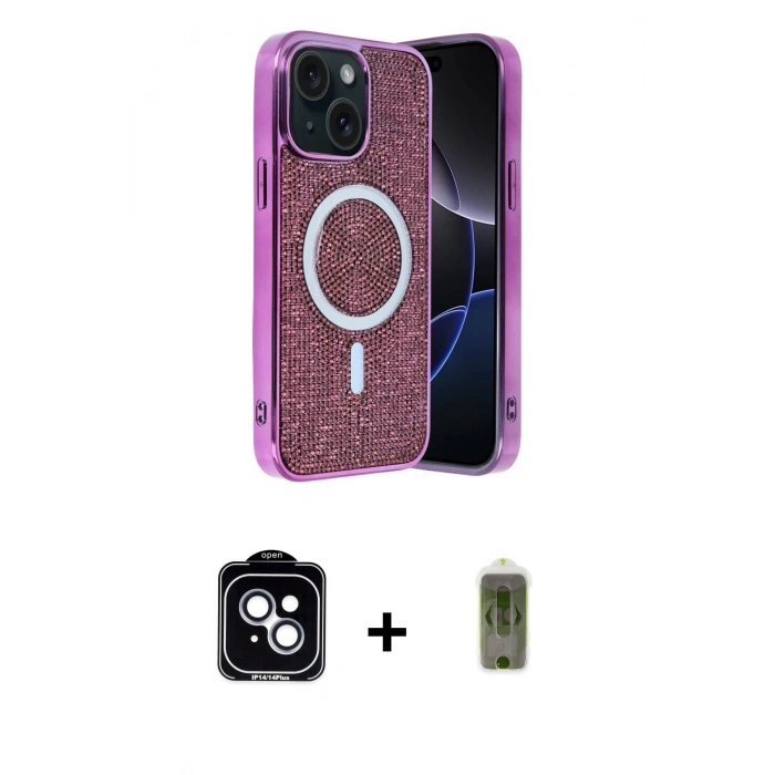 MARSİLYAN™- iPhone 14 Kılıf Eksen Çizgi - Siyah Joko Magic 5D Hayalet Cam + PVD Metal Kamera Lens - MI