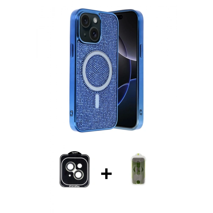 MARSİLYAN™- iPhone 14 Kılıf Eksen Çizgi - Siyah Joko Magic 5D Hayalet Cam + PVD Metal Kamera Lens - YL
