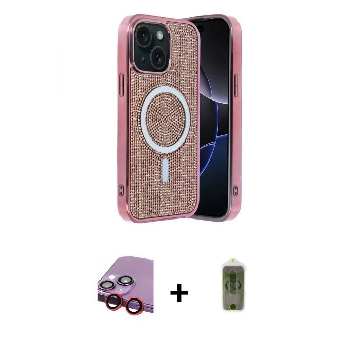 MARSİLYAN™- iPhone 14 Kılıf Eksen Çizgi - Siyah Joko Magic 5D Hayalet Cam + Raze Metal Kamera Lens - KI