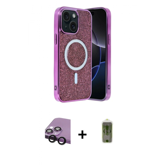MARSİLYAN™- iPhone 14 Kılıf Eksen Çizgi - Siyah Joko Magic 5D Hayalet Cam + Raze Metal Kamera Lens - SH