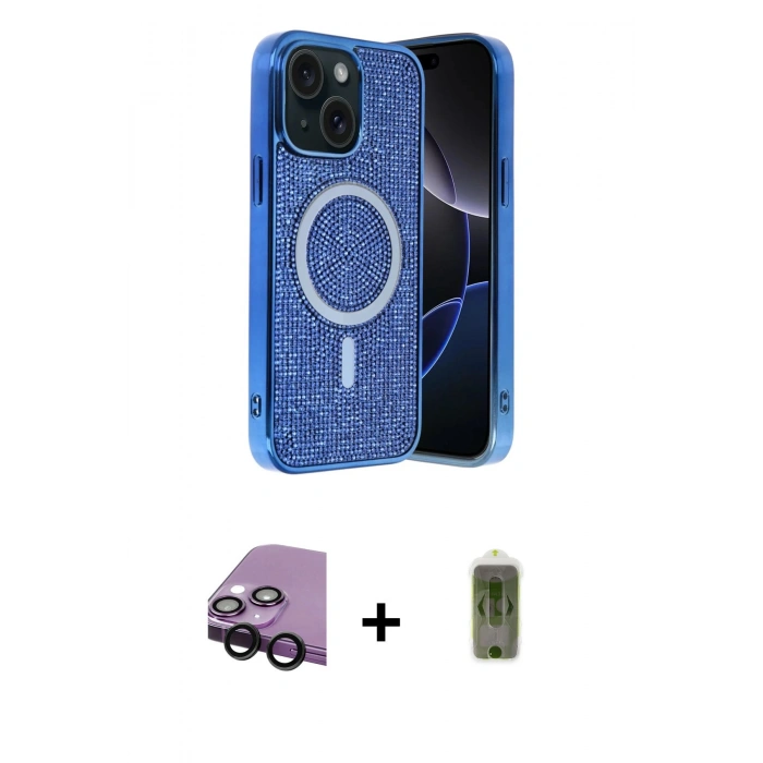 MARSİLYAN™- iPhone 14 Kılıf Eksen Çizgi - Siyah Joko Magic 5D Hayalet Cam + Raze Metal Kamera Lens - SH