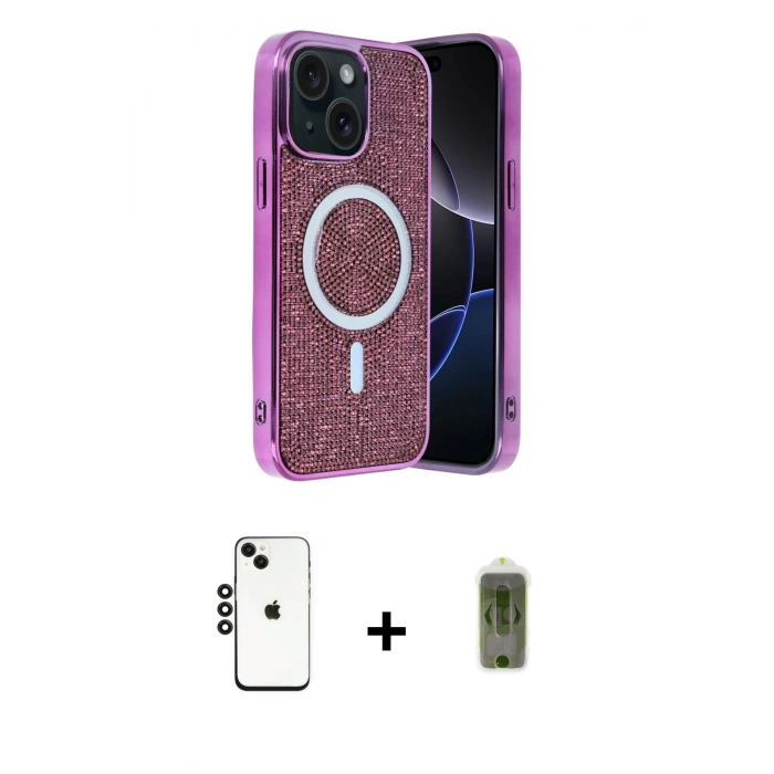 MARSİLYAN™- iPhone 14 Kılıf Eksen Çizgi - Siyah Joko Magic 5D Hayalet Cam + Shine Kamera Lens - SH