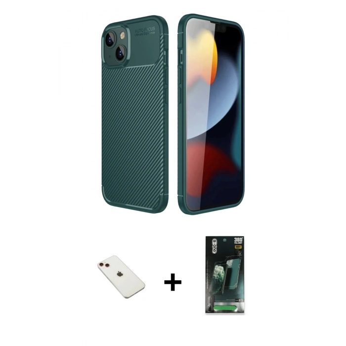 MARSİLYAN™- iPhone 14 Kılıf Eksen Form Prime - Şeffaf 360 Full Body Arka Koruyucu + Diamond Kamera Lens - KI