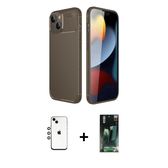 MARSİLYAN™- iPhone 14 Kılıf Eksen Form Prime - Şeffaf 360 Full Body Arka Koruyucu + Shine Kamera Lens - GI