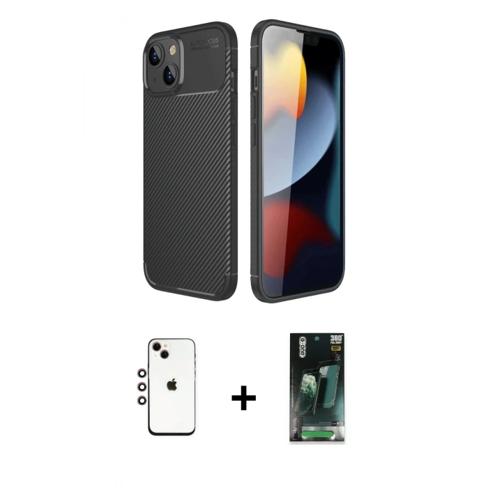 MARSİLYAN™- iPhone 14 Kılıf Eksen Form Prime - Şeffaf 360 Full Body Arka Koruyucu + Shine Kamera Lens - GI