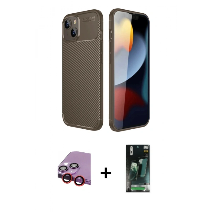 MARSİLYAN™- iPhone 14 Kılıf Eksen Form Prime - Şeffaf 360 Full Body Arka Koruyucu + Raze Metal Kamera Lens - KI