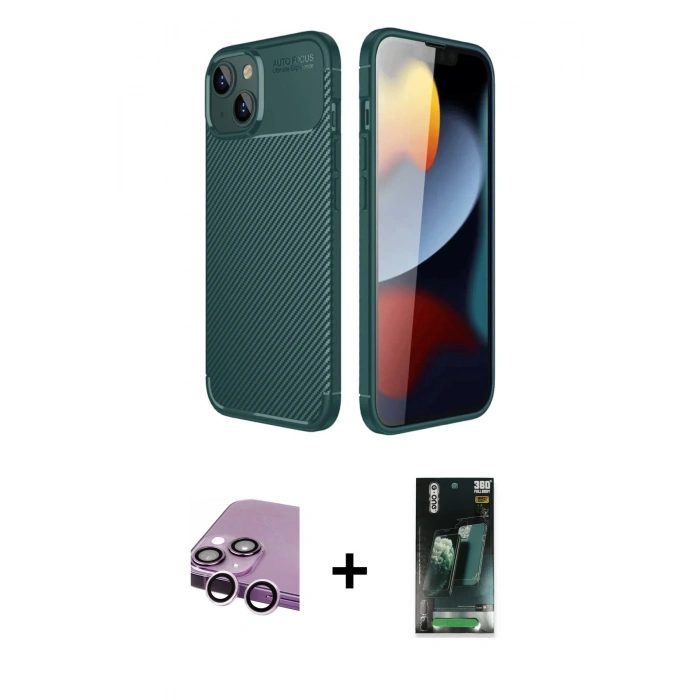 MARSİLYAN™- iPhone 14 Kılıf Eksen Form Prime - Şeffaf 360 Full Body Arka Koruyucu + Raze Metal Kamera Lens - MR