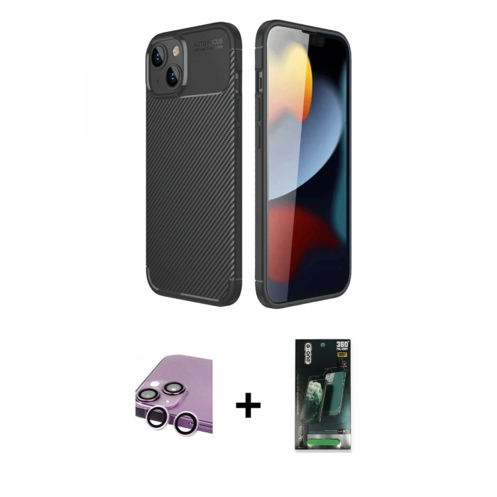 MARSİLYAN™- iPhone 14 Kılıf Eksen Form Prime - Şeffaf 360 Full Body Arka Koruyucu + Raze Metal Kamera Lens - MR