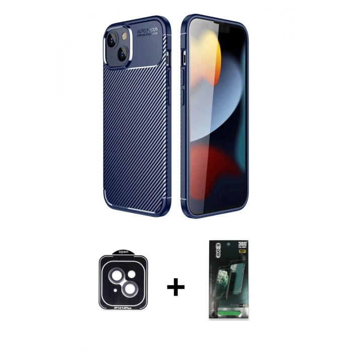 MARSİLYAN™- iPhone 14 Kılıf Eksen Form Prime - Şeffaf 360 Full Body Arka Koruyucu + PVD Metal Kamera Lens - SH