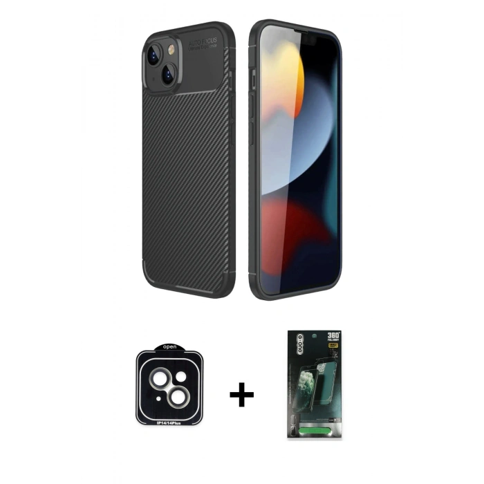 MARSİLYAN™- iPhone 14 Kılıf Eksen Form Prime - Şeffaf 360 Full Body Arka Koruyucu + PVD Metal Kamera Lens - YL