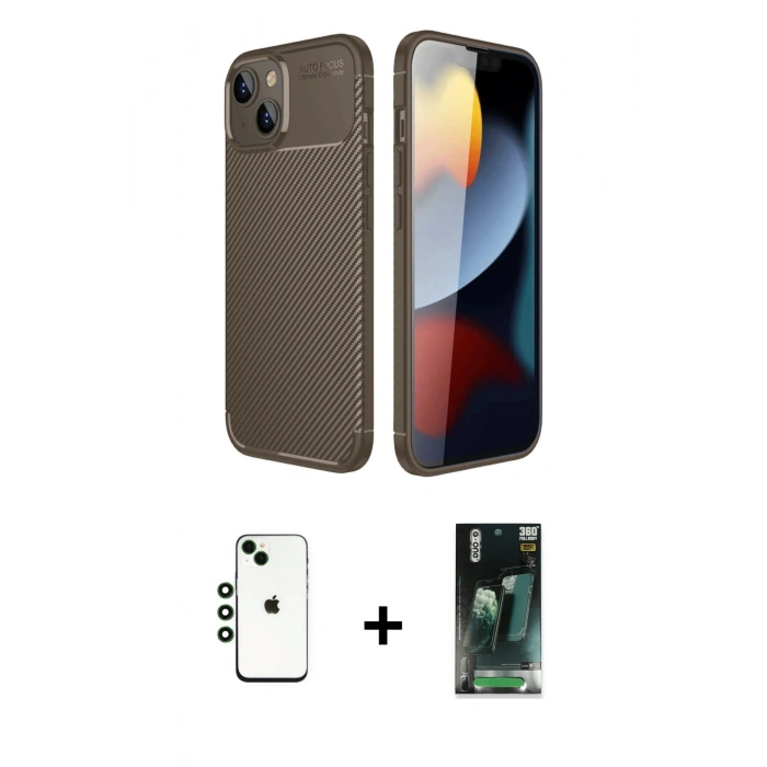 MARSİLYAN™- iPhone 14 Kılıf Eksen Form Prime - Şeffaf 360 Full Body Arka Koruyucu + Shine Kamera Lens - YL