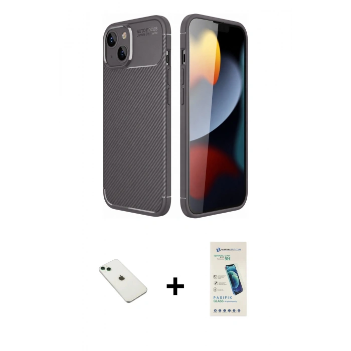 MARSİLYAN™- iPhone 14 Kılıf Eksen Form Prime - Şeffaf Pasifik Cam Ekran Koruyucu + Diamond Kamera Lens - YL