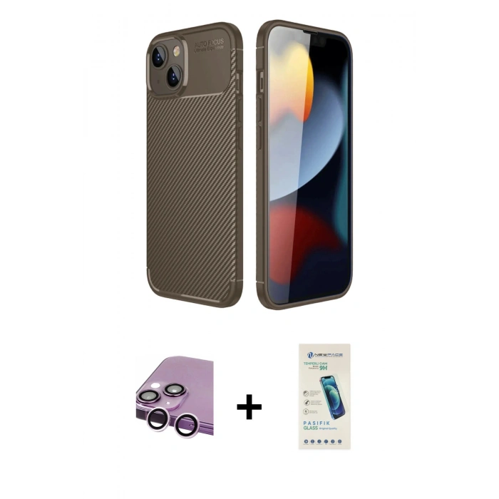 MARSİLYAN™- iPhone 14 Kılıf Eksen Form Prime - Şeffaf Pasifik Cam Ekran Koruyucu + Raze Metal Kamera Lens - MR