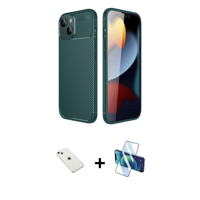 MARSİLYAN™- iPhone 14 Kılıf Eksen Form Prime - Siyah 3D Antistatik Cam Ekran Koruyucu + Diamond Kamera Lens - SABE