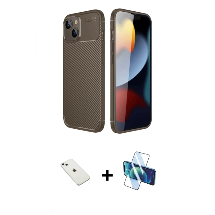 MARSİLYAN™- iPhone 14 Kılıf Eksen Form Prime - Siyah 3D Antistatik Cam Ekran Koruyucu + Diamond Kamera Lens - SABE
