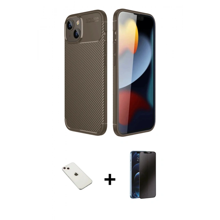 MARSİLYAN™- iPhone 14 Kılıf Eksen Form Prime - Siyah 3D Antistatik Hayalet Cam Ekran Koruyucu + Diamond Kamera Lens - PE