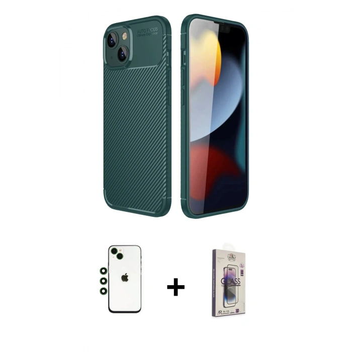 MARSİLYAN™- iPhone 14 Kılıf Eksen Form Prime - Siyah Bilvis 3D Cam Ekran Koruyucu + Shine Kamera Lens - YL