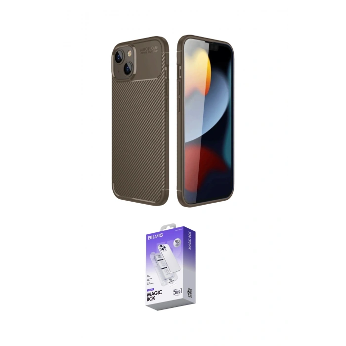 MARSİLYAN™- iPhone 14 Kılıf Eksen Form Prime - Siyah Bilvis 5in1 3D Magic Cam Ekran Koruyucu